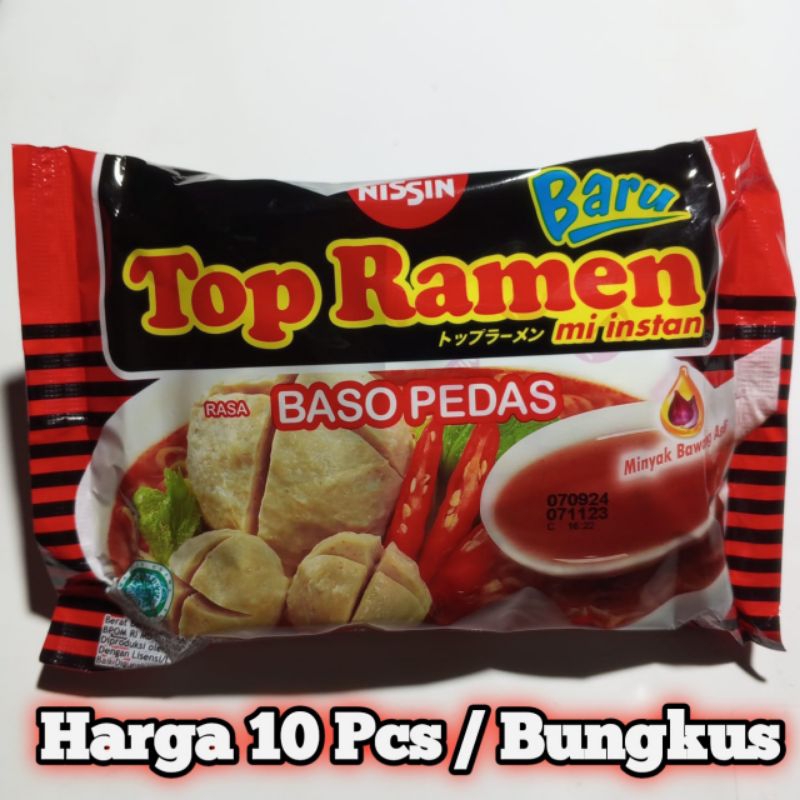 

TOP RAMEN - Harga 10 pcs/bungkus Mie Top Ramen Rasa Baso Pedas 56gr - Mie Instan Promo Murah