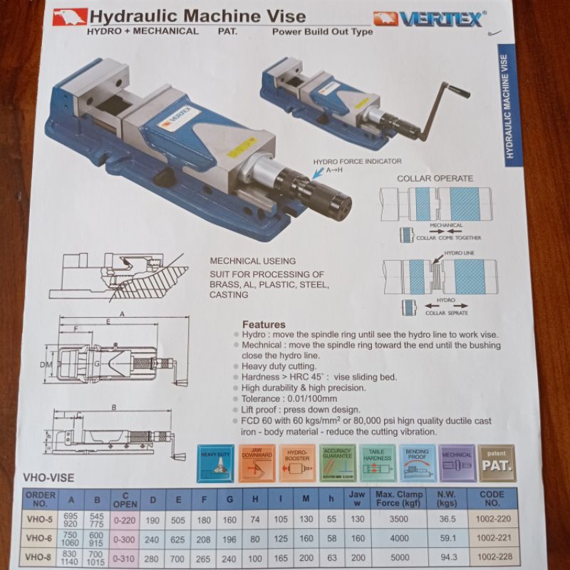 Vertex hidraulic machine vise vho-8