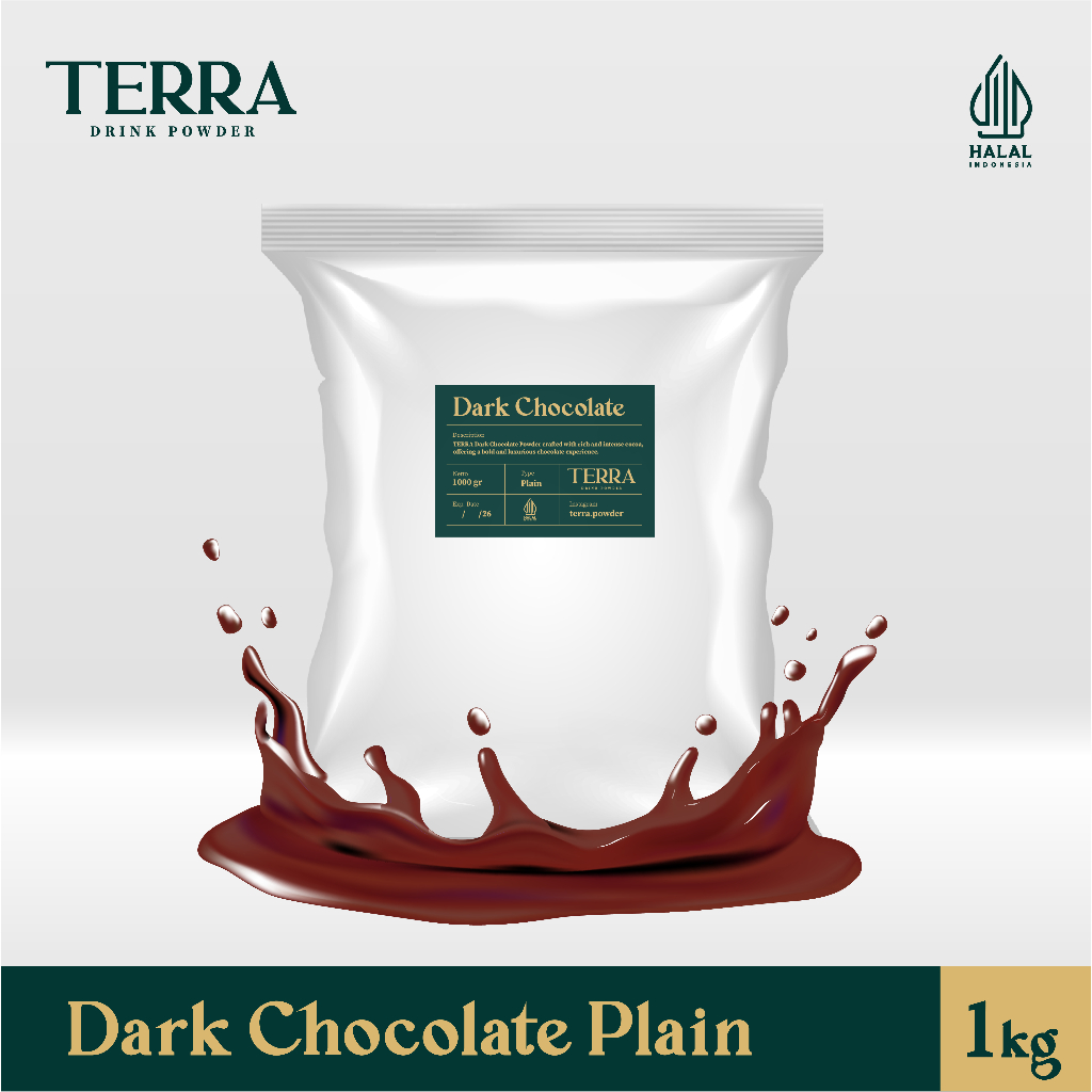 

TERRA Dark Chocolate Plain Powder 1 Kg - Bubuk Minuman Rasa Cokelat Pekat Tanpa Gula 1000 gr