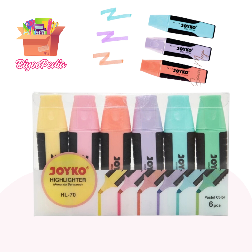 

Joyko 1 Set Isi 6 Pcs Highlighter HL-70 Penanda Berwarna Pastel