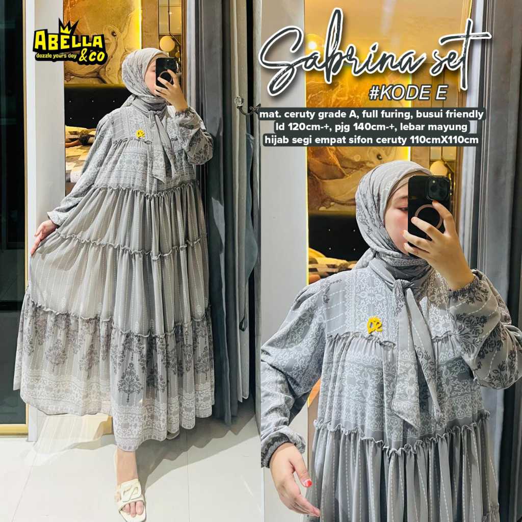 Sabrina Setelan Jilbab by Abella Ld 120 Allsize Gamis Jumbo Bigsize Busui Friendly Bahan Ceruty Grad