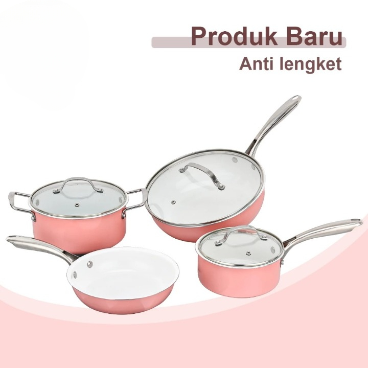 DTG - Set Wajan dan Panci Anti Lengket dengan Tutup Kaca Isi 7 Pcs Kitchen set wajan teflon LG-9