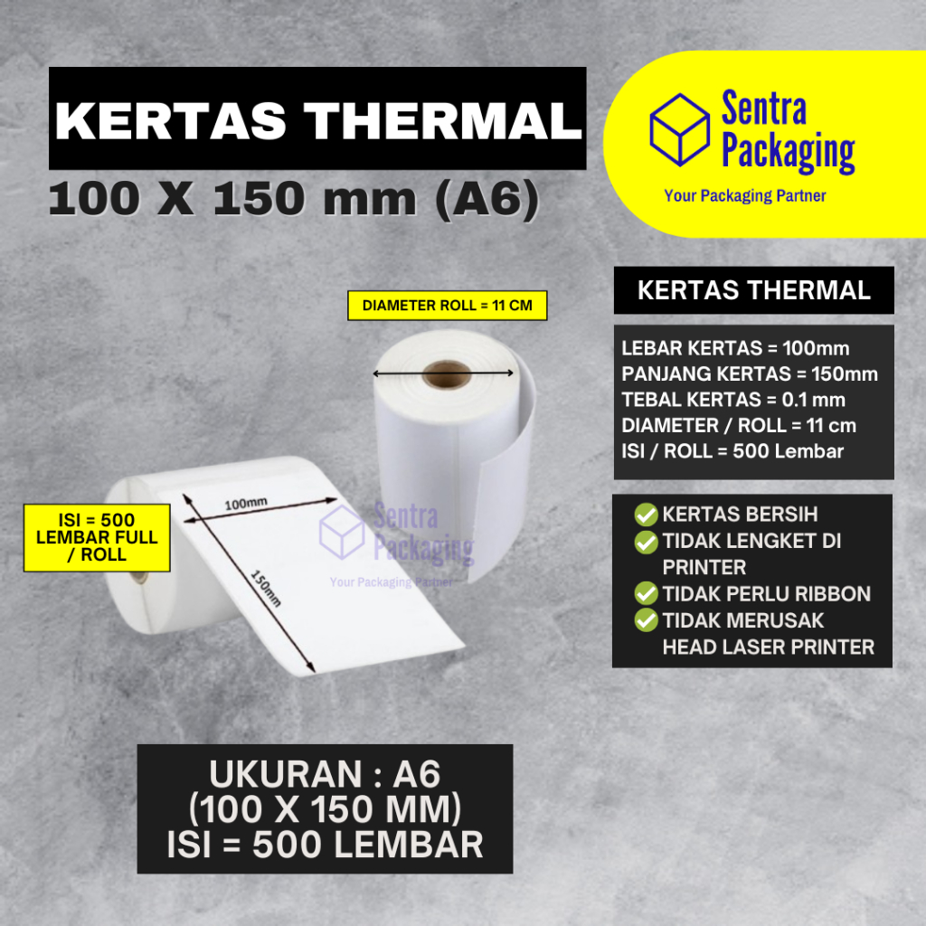 

Kertas Thermal A6 100x150mm Resi Label Barcode Bersih Tebal Per 1 roll