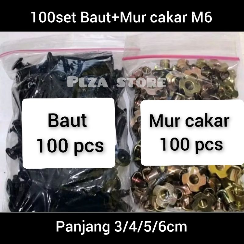 100 pcs Baut+Mur cakar JCBC M6 panjang 3/4/5/6cm baut box speaker bahan baja anti karat cocok untuk 