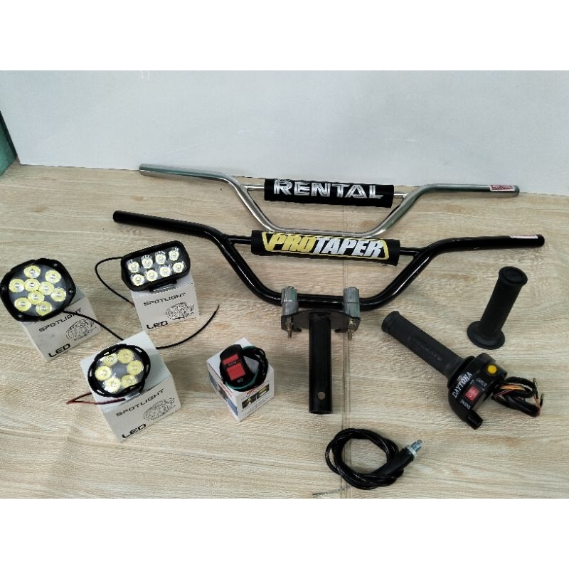 paketan stang trail+adaptor stang+gas spontan daytona 2tombol+lampu sorot LED ✓Gratis saklar lampu