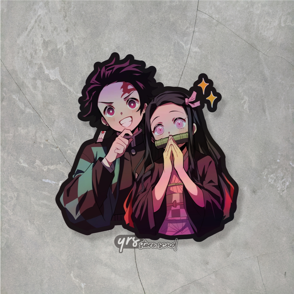 

Sticker Anime Hologram Nezuko x Tanjiro Ukuran +- 5,6 x 5,7 cm sticker case hp laptop dll murah awet anti air