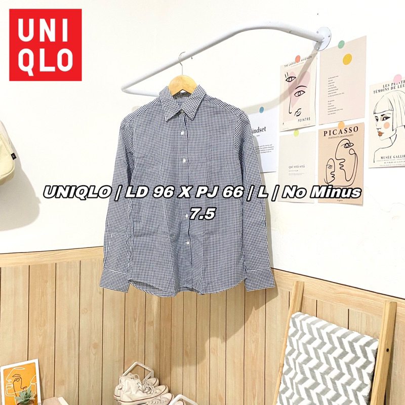 Atasan Kemeja Lengan Panjang Uniqlo Tartan Wanita Size L No Minus