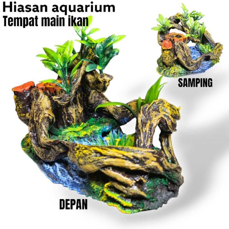Hiasan Aquarium Bonsai Sungai Tempat Main Ikan