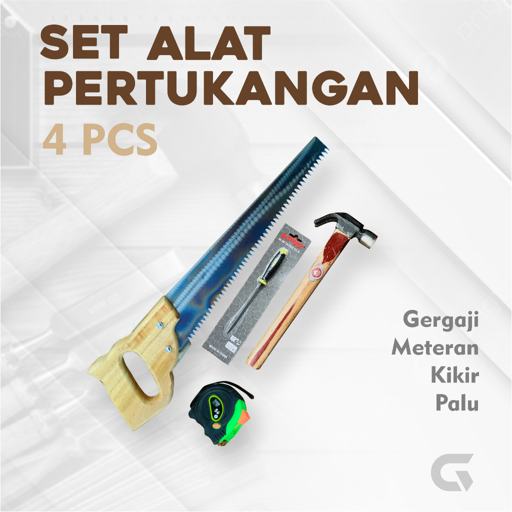 Set Alat Pertukangan 4 PCS Gergaji Meteran Kikir Palu