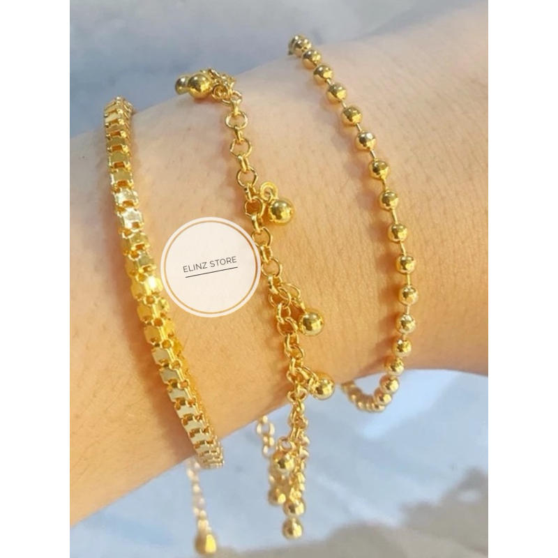 Gelang tangan wanita dewasa kerincing rantai biji lada warna emas imitasi