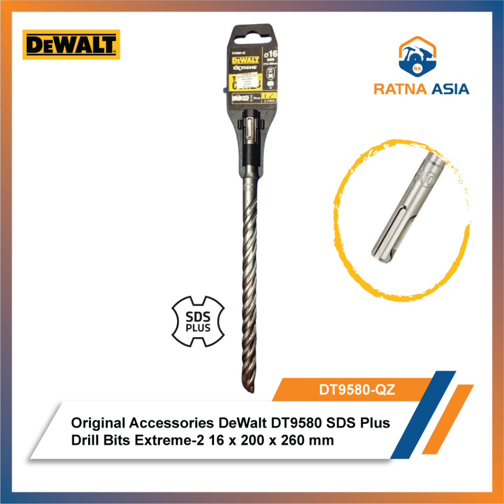 DeWalt DT9580-QZ Mata Bor SDS Plus Extreme-2 Dia 16 x 200 x 260 mm SDS Plus Exreme Drill Bit Origina