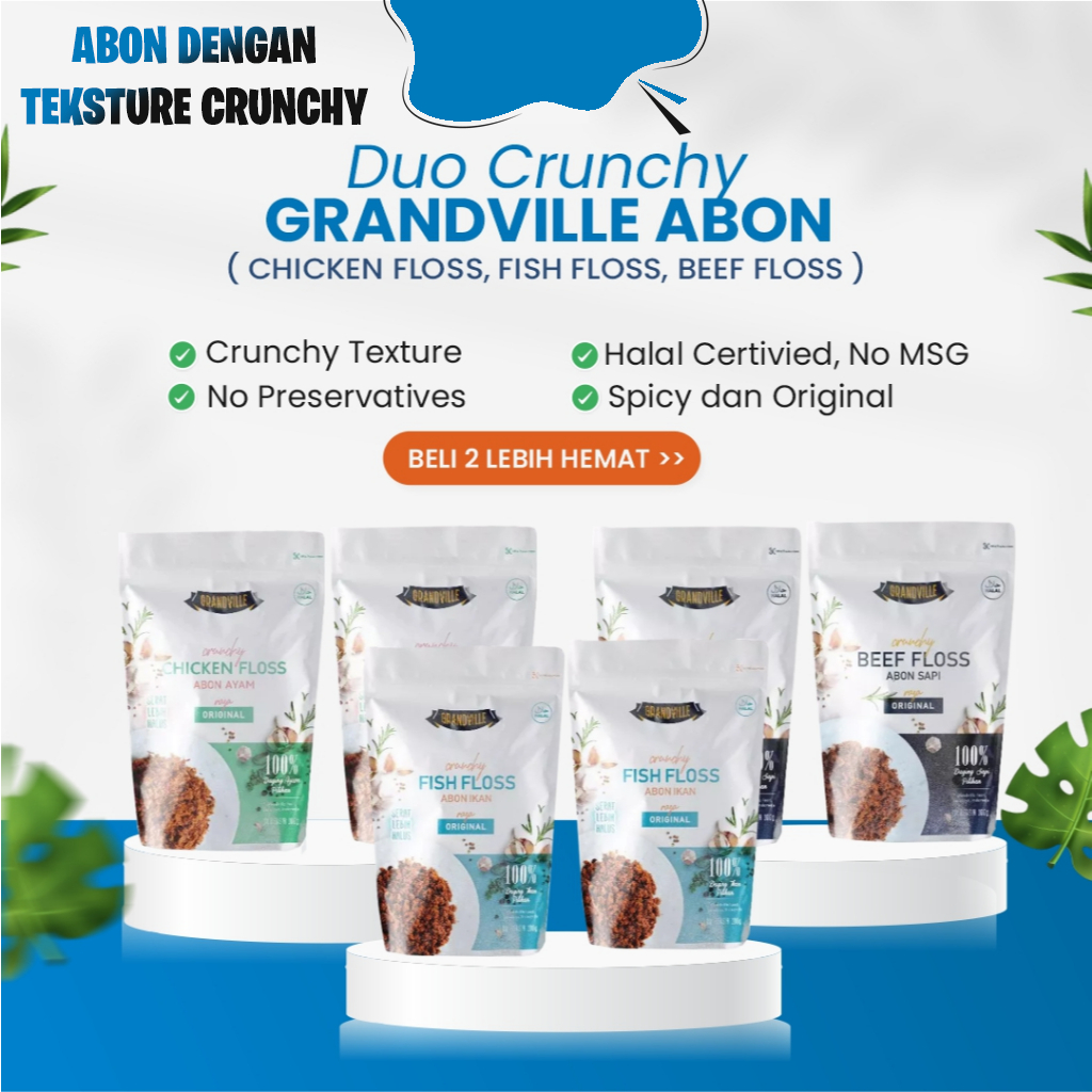 

Grandville (2 Pack) Abon Ayam / Abon Ikan / Abon Sapi Crunchy Floss MPASI Makanan Ringan Anak (Beli 2 Lebih hemat)