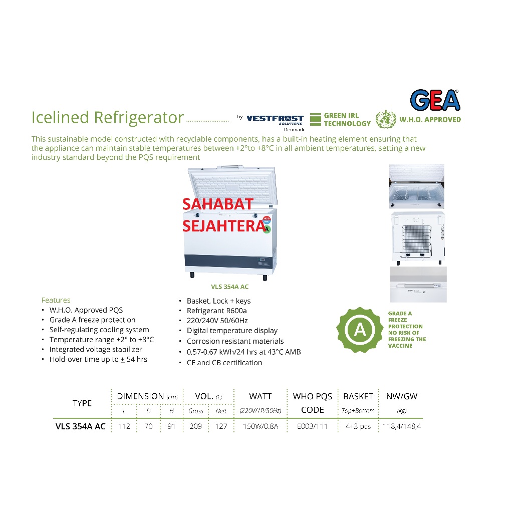 GEA Icelined Refrigerator VLS-354A-AC Kulkas Penyimpanan Obat Keperluan Farmasi