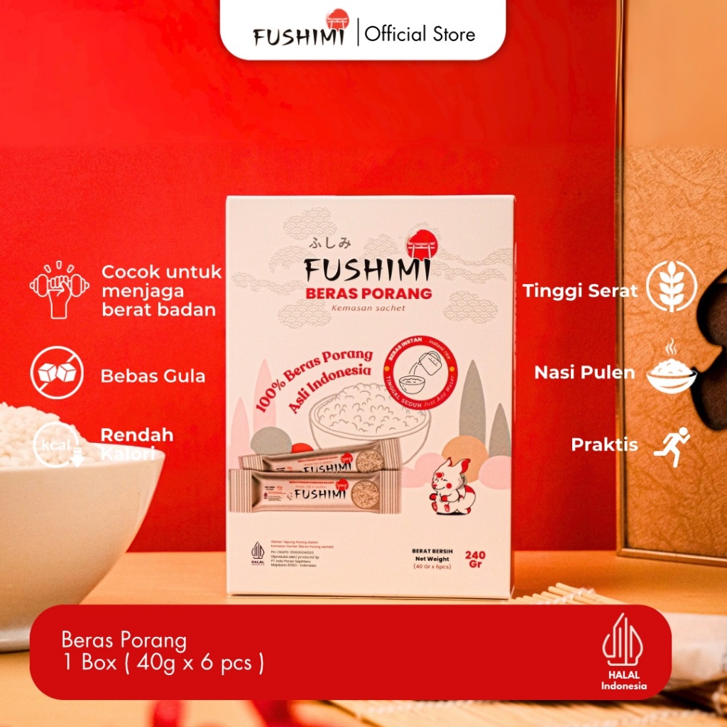 

(BELI 2 FREE 2 SACHET 40GR) FUSHIMI BERAS PORANG SACHET BOX 40GR/PCS ISI 6PCS I shirataki, porang