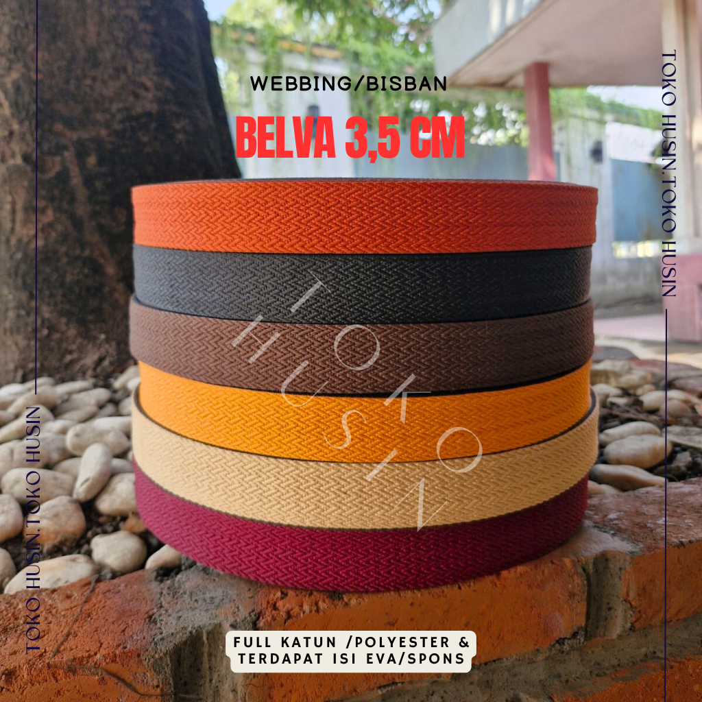 Webbing Bisban Pita 3,5 cm POLYESTER / KATUN /PREMIUM Tali Sandal Belva