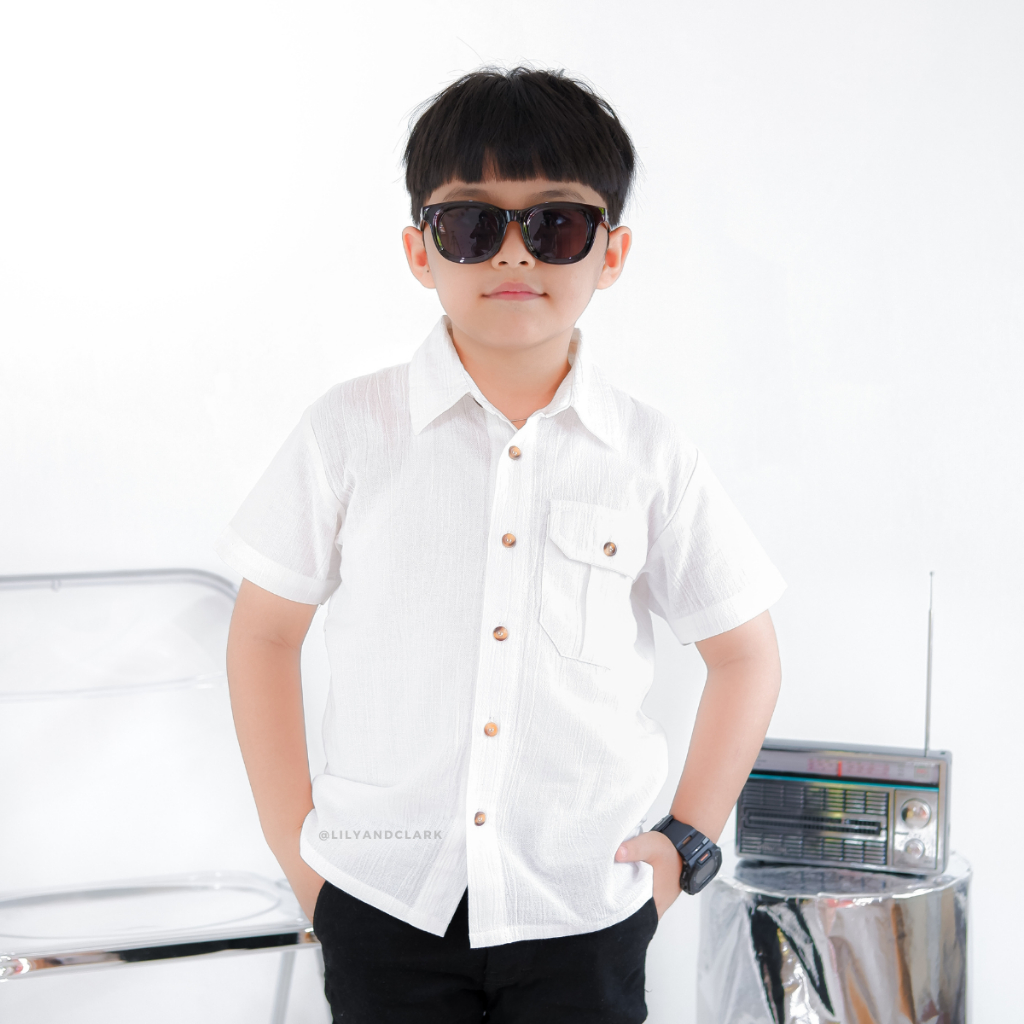 Lily and Clark kemeja koko anak laki laki warna Putih KLK02