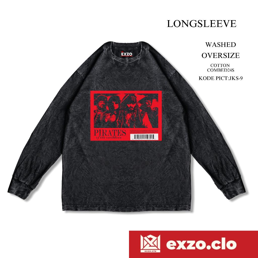 EXZO kaos JACK SPARROW WASHED LONGSLEEVE cotton combed24s SANDWASH STONEWASH T-SHIRT