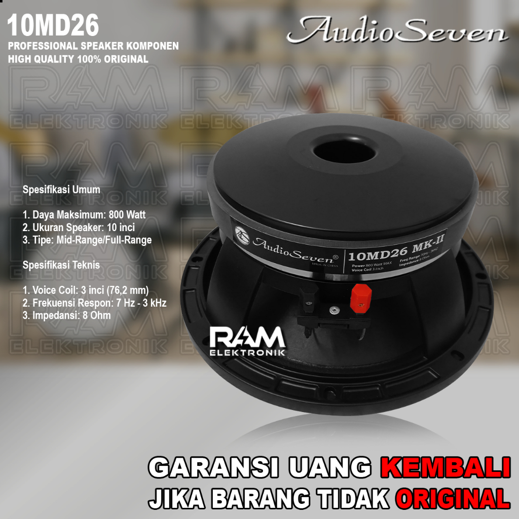 Komponen Speaker 10 Inch AUDIO SEVEN 10MD26 | 10 MD 26 Original Max 800W