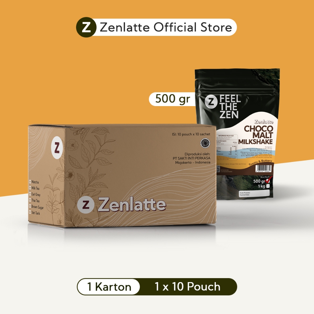 

Zenlatte Chocomalt Milkshake Bag 500gr & 1kg - 1 Karton | Chocomalt Milkshake Powder | Bubuk Chocomalt Milkshake