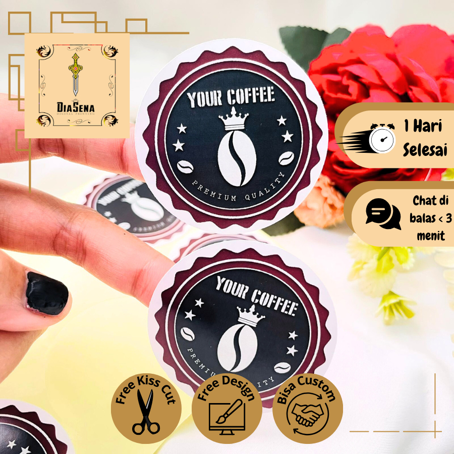 

2-4 Diasena Sticker Print Label Minuman Coffe Bulat Stiker Produk Edisi Coffee Chromo Free Desain