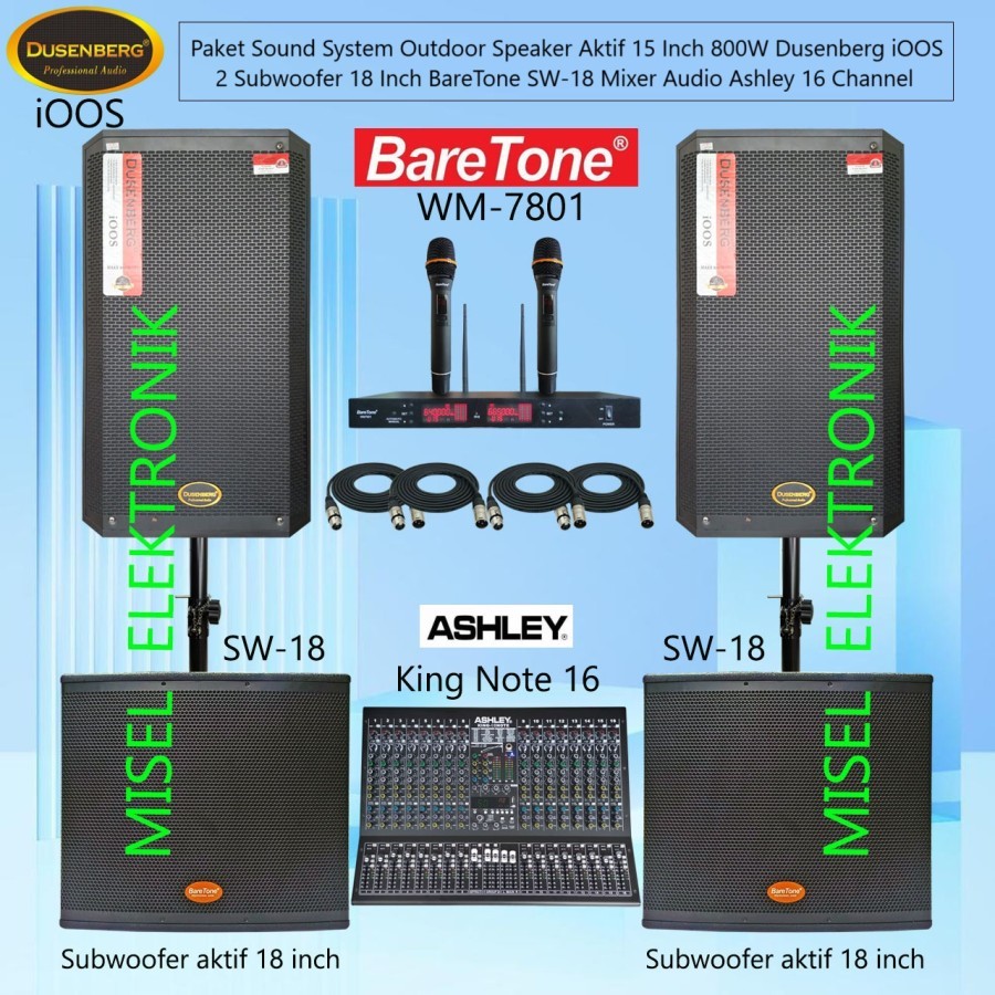 Paket Sound System Outdoor Speaker Aktif 15 Inch Dusenberg iOOS Mixer Ashley 16 Channel
