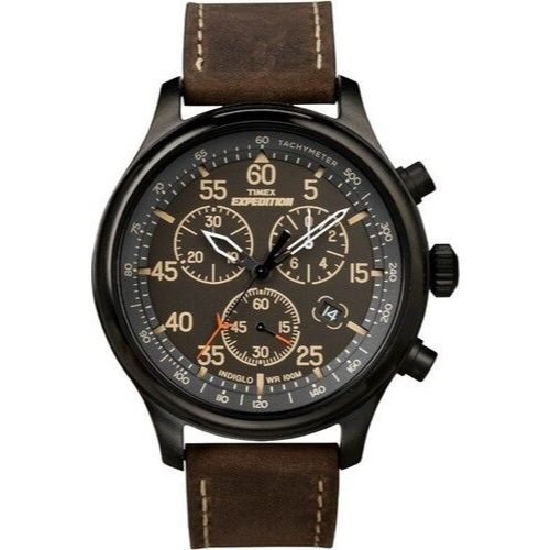 Timex T49905, Men's "Expedition" Leather Indiglo Watch, Chronograph, Date, NEW