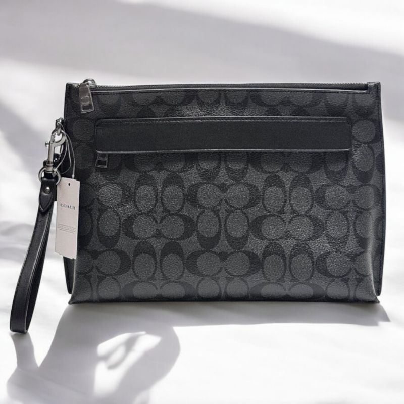 CoachCarryall Pouch In Signature Canvas Charcoal Black [ ORIGINAL AUTHENTIC  ]