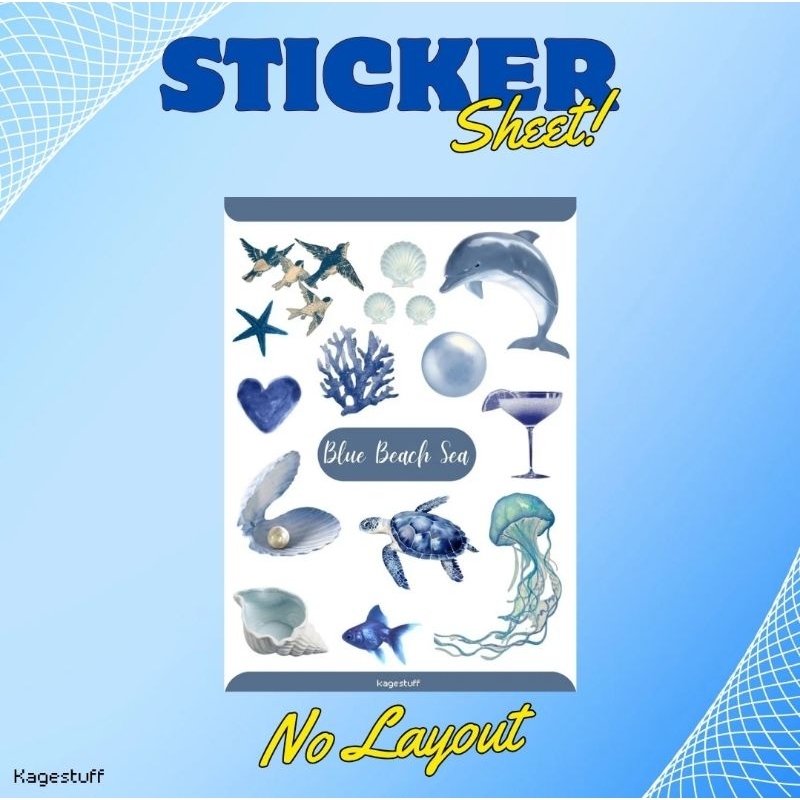 

sticker sheet blue beach sea vinyl glossy kisscut - kagestuff