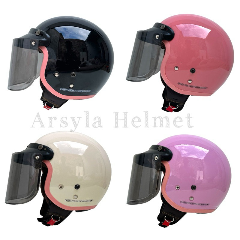 Helm Bogo Wanita Hijab Dewasa SNI Kaca Datar Hitam