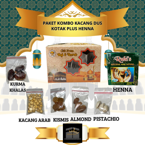 

oleh-oleh haji paket kombo kacang dus kotak plus henna oleh-oleh hampers haji umroh