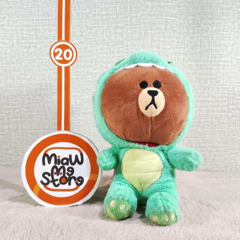 Boneka Brown Beruang Kostum Dino Hijau Lucu Original Line Friends Plush