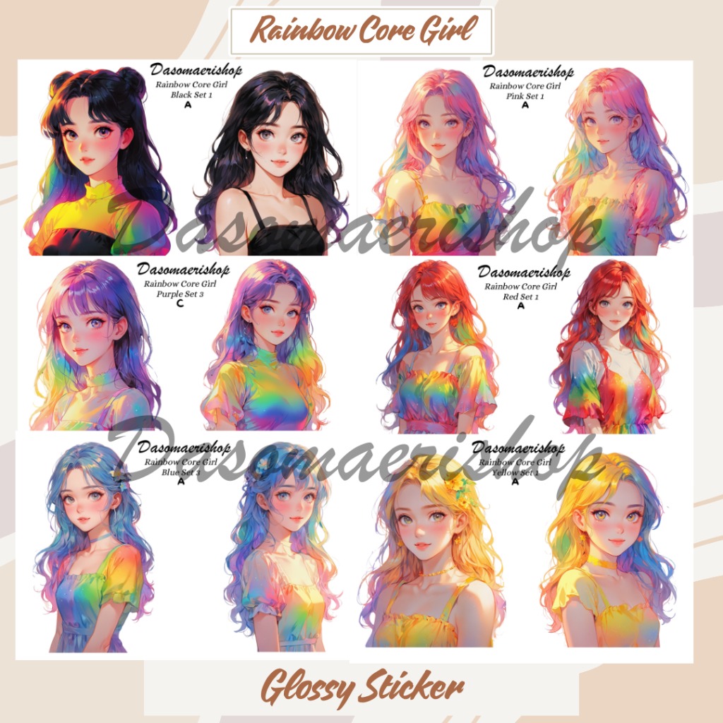 

Rainbowcore Girl Set PURPLE - Girl Sticker For Journal / Scrapbook