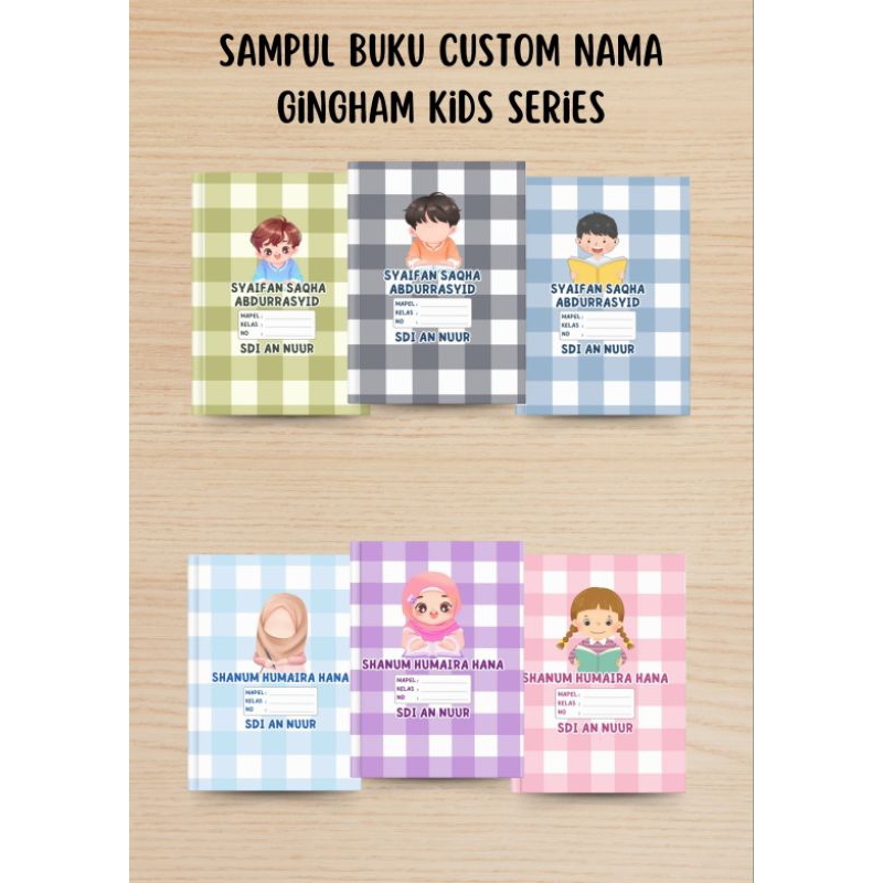 

[Dania Store] Sampul Buku Custom Nama Gingham Kids Series (isi 10 pcs)