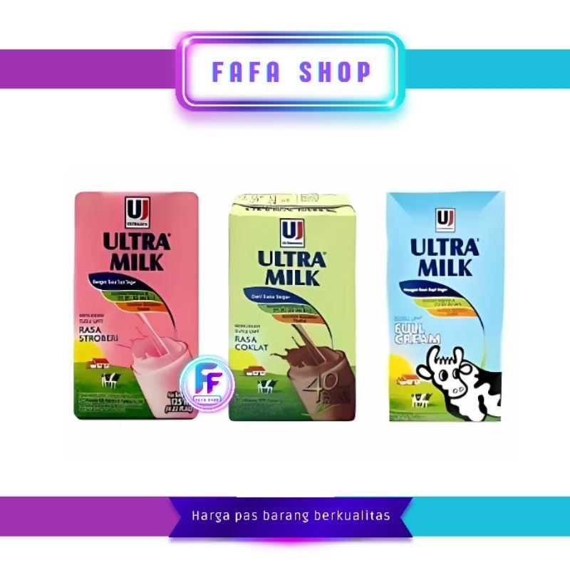 

(ECERAN) Susu UHT Ultra Milk 125 ml Rasa Cokelat Stoberi Vanila Full Cream