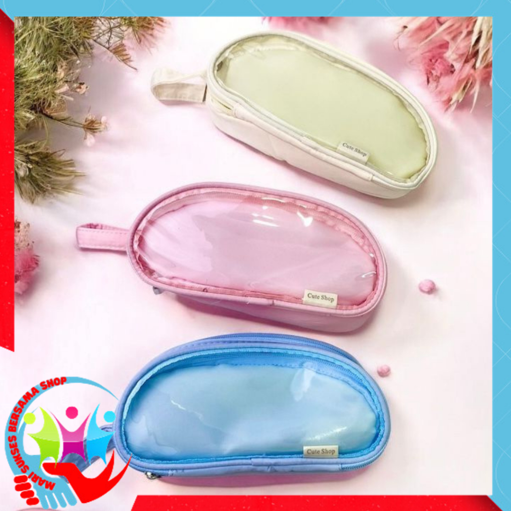 

MSBS Tempat Pensil Transparan 2 Sekat Kotak Pensil Polos Aesthetic Pouch Serbaguna Multifungsi Pencil Case Simple Stationery Storage Bag School