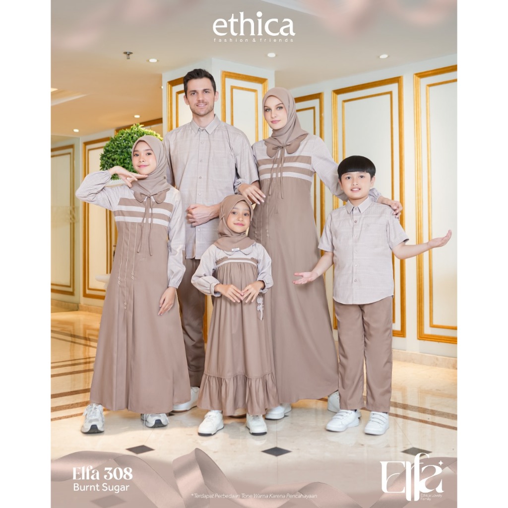 Ethica Sarimbit Keluarga 2025 Elfa 308 Burnt Sugar Gamis Couple