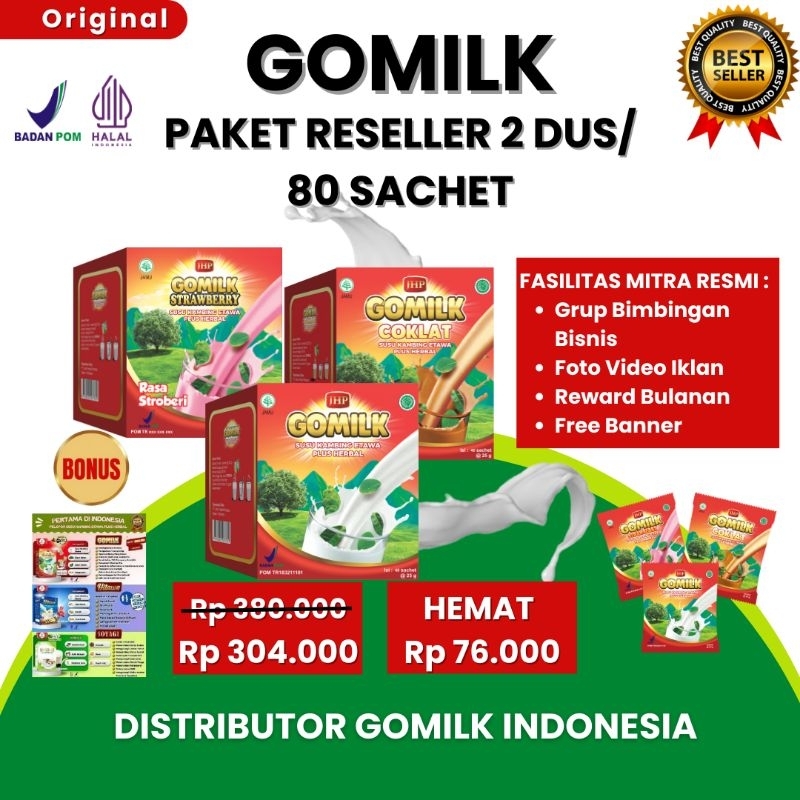 

[BISA COD + GARANSI] [GRATIS BANNER] [PAKET RESELLER 2 DUS/80 SACHET] GOMILK SUSU ETAWA HERBAL