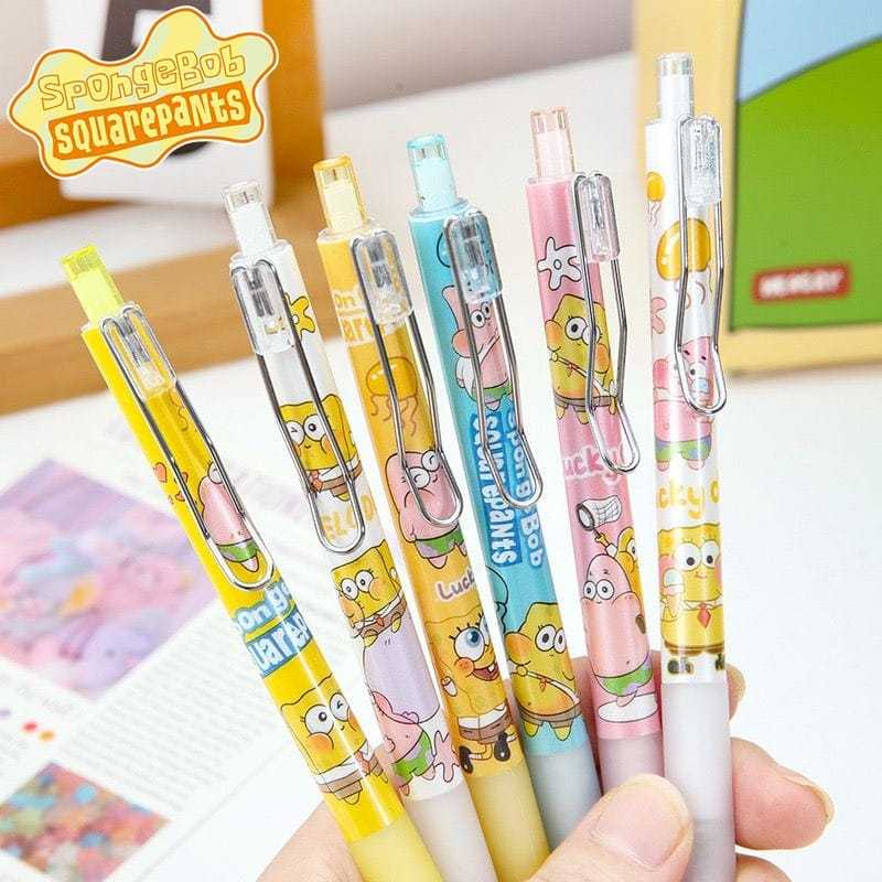 

[GEMAS] 6Pcs Pulpen Gel Mekanik Karakter Spongebob Import Murah Alat Tulis