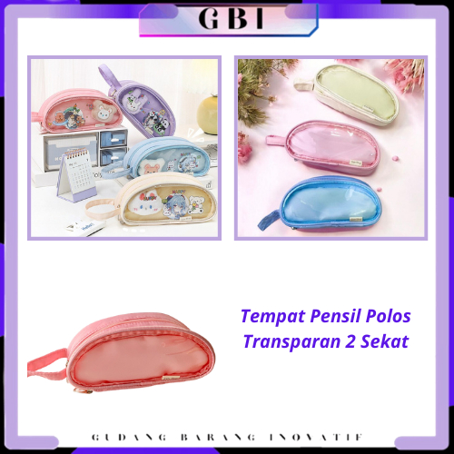 

GBI Tempat Pensil Transparan 2 Sekat Kotak Pensil Polos Aesthetic Pouch Serbaguna Multifungsi Pencil Case Simple Stationery Storage Bag School