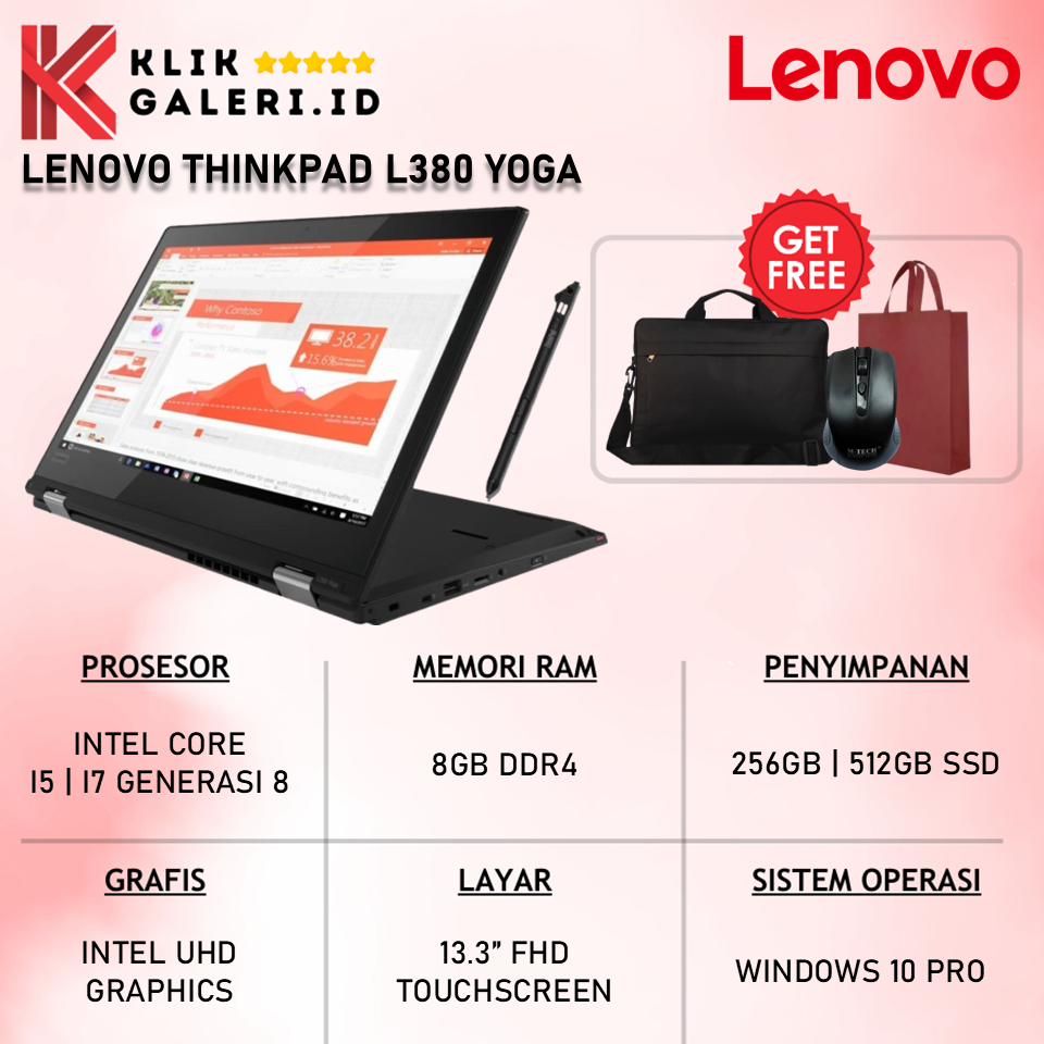 Laptop Lenovo Thinkpad L380 Yoga Intel Core i7 RAM 8GB 512GB SSD Layar 13.3 Inch Touchscreen
