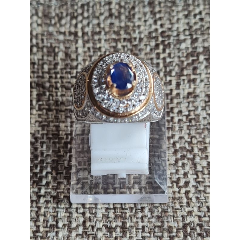 0119. Cincin Natural Blue Saphire (Corundum) Sim to Royal Blue plus sertifikat, Ring Perak Micro Set