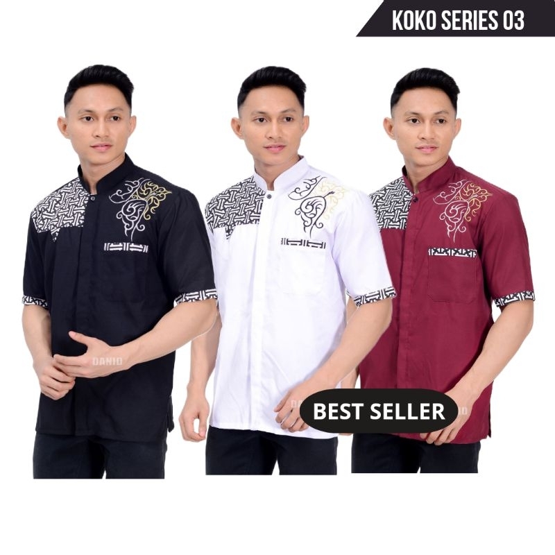 Koko Batik Modern Pria Baju Muslim Kekinian Lengan Pendek