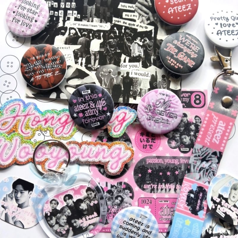 ATEEZ Sticker Keychain Apple Mini Pin Lanyard Tincase Glitter Hologram Name anniversary merch by jjo