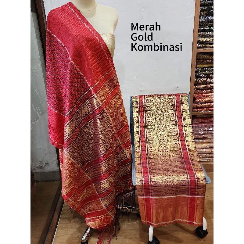 Kombi Sarung Merah Gold Kombinasi Tumtuman edisi terbaru mahamajujaya bisa songket pengantin mewah