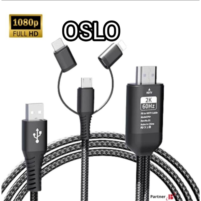 Kabel MHL 3 in 1 HP Android IOS ke TV HDTV HDMI Micro USB Type C Iphone Lightning Converter