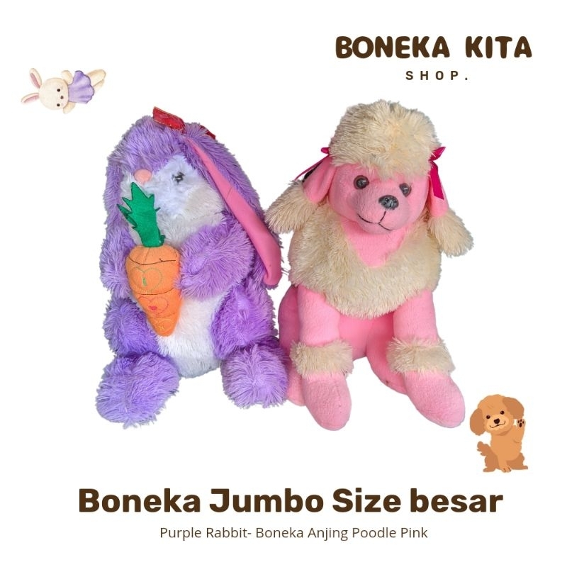 Boneka Kelinci Ungu Bawa Kelinci Imut Ukuran Besar- Boneka Anjing Poodle Pink Imut Besar-- SNI