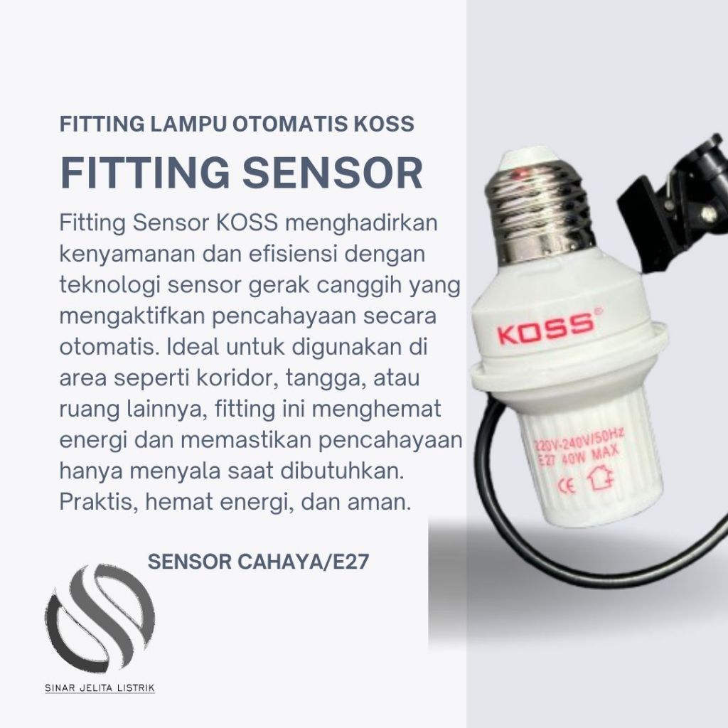 Fitting Lampu Otomatis KOSS E27 | Fitting Sensor Cahaya Siang-Malam | Tempat Lampu Menyala Otomatis