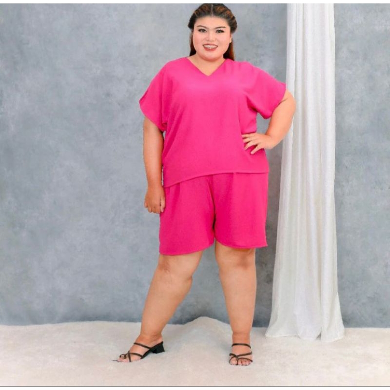 Setelan Jumbo Pendek Crinkle Airflow Polos Setelan Celana Pendek Wanita Setelan Lengan Pendek Setela