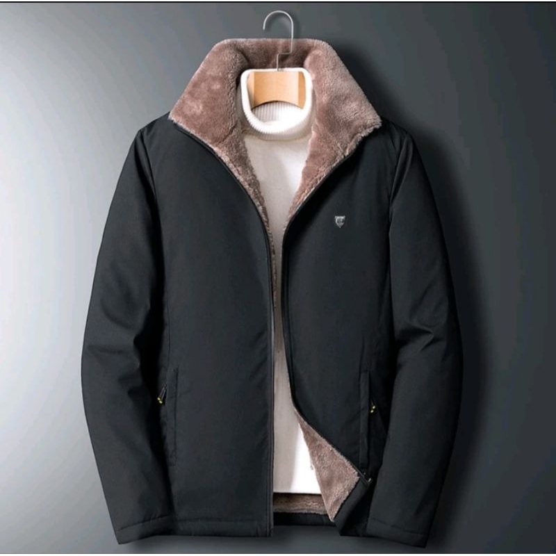JAKET BULU  PRIA-JAKET FULL BULU COKLAT- JAKET TEBAL-JAKET ELEGAN
