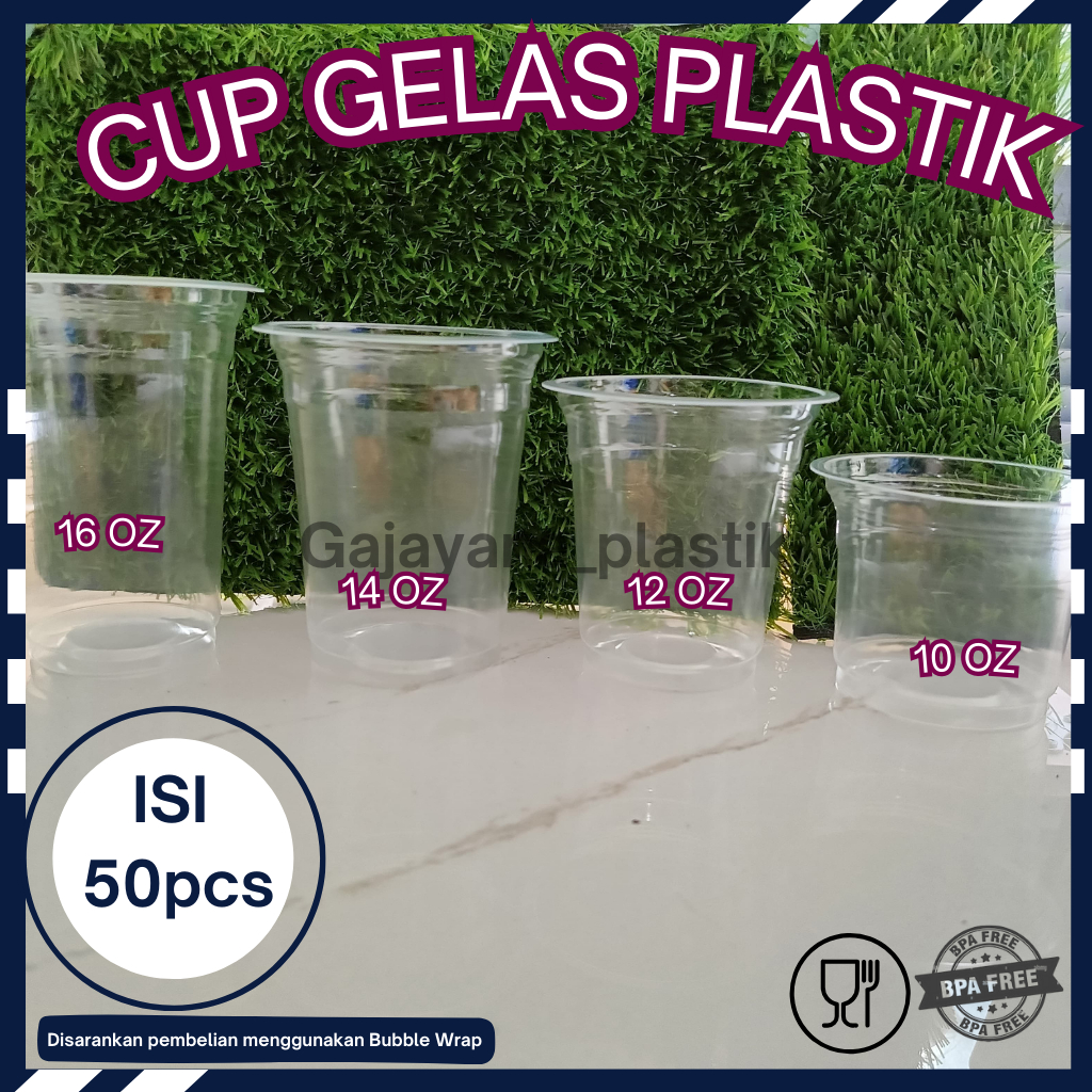 [50 PCS] GELAS PLASTIK / CUP GELAS PLASTIK / GELAS PLASTIK ES TEH /Gelas Cup Plastik HOK 10oz 12oz 1